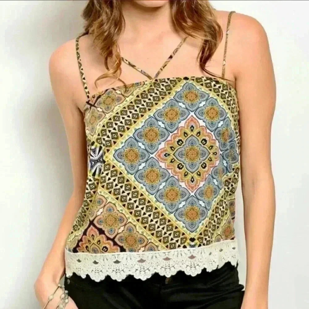 "Greer" Geometric Print Tank Top